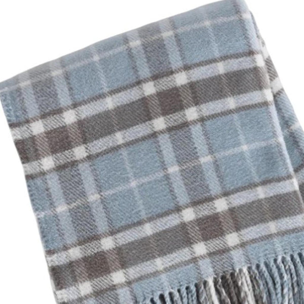 HomeRoots 55" Cozy Sky Blue and Brown Plaid Cotton Blend Throw Blanket with Fringe - Perfect for All Occasions! 633091