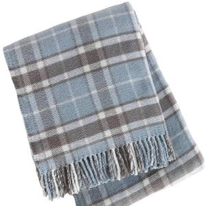 HomeRoots 55" Cozy Sky Blue and Brown Plaid Cotton Blend Throw Blanket with Fringe - Perfect for All Occasions! 633091