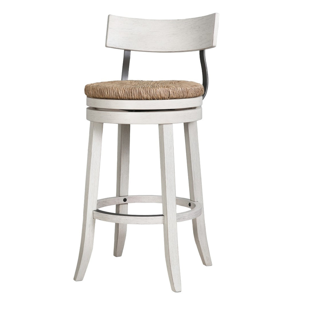 HomeRoots Brown Rattan & Solid Wood Low Back Swivel Bar Chair - Coastal Charm for Kitchen & Home Bar Decor 633092