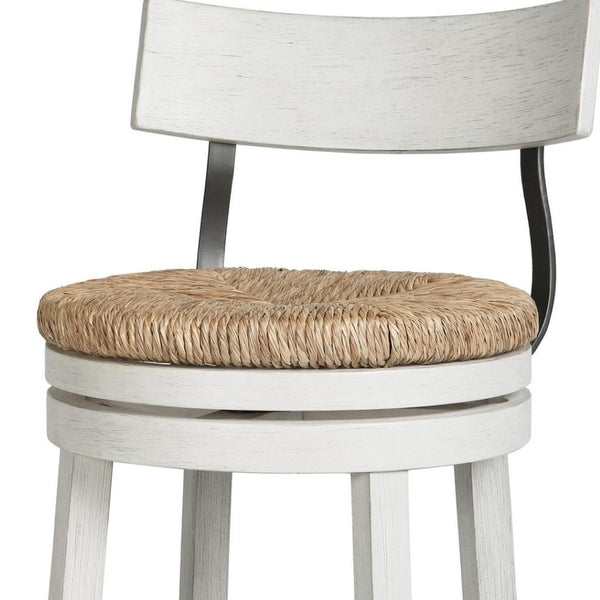 HomeRoots Brown Rattan & Solid Wood Swivel Bar Chair - Coastal Style, Comfortable Low Back, 360° Mobility 633093