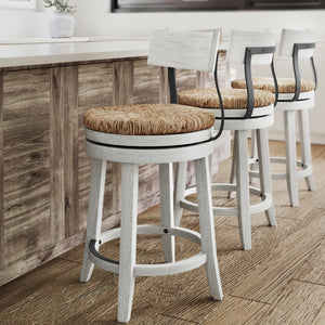 HomeRoots Brown Rattan & Solid Wood Swivel Bar Chair - Coastal Style, Comfortable Low Back, 360° Mobility 633093