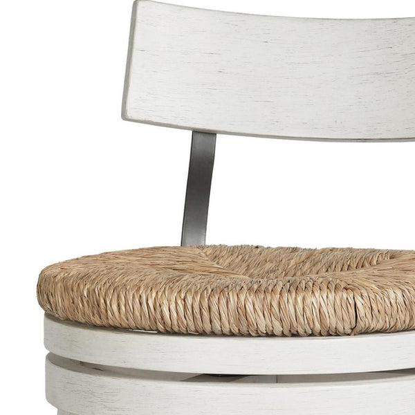 HomeRoots Brown Rattan & Solid Wood Swivel Bar Chair - Coastal Style, Comfortable Low Back, 360° Mobility 633093