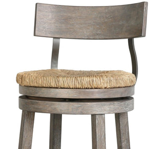 HomeRoots Brown Rattan and Solid Wood Low Back Swivel Bar Chair - Stylish Comfort for Kitchen & Dining Spaces 633094
