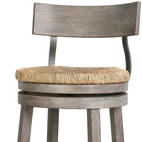HomeRoots Brown Rattan and Solid Wood Low Back Swivel Bar Chair - Stylish Comfort for Kitchen & Dining Spaces 633094