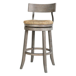 HomeRoots Brown Rattan and Solid Wood Low Back Swivel Bar Chair - Stylish Comfort for Kitchen & Dining Spaces 633094