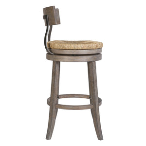 HomeRoots Brown Rattan and Solid Wood Low Back Swivel Bar Chair - Stylish Comfort for Kitchen & Dining Spaces 633094