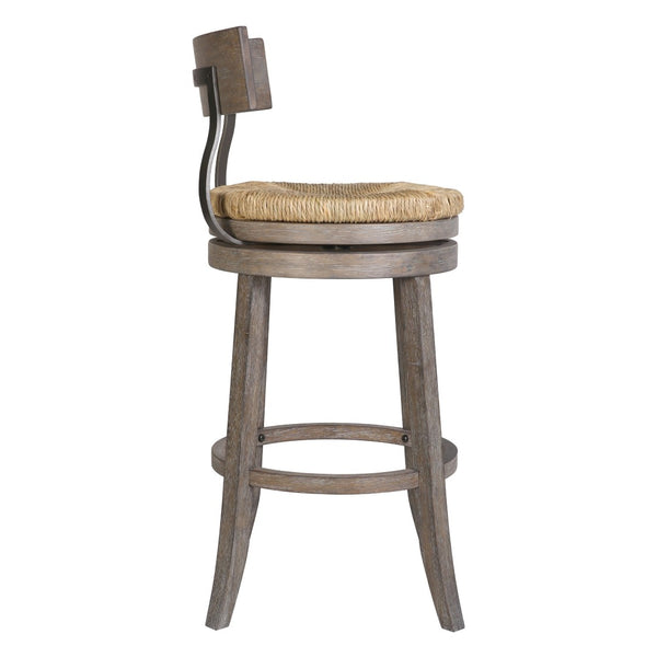 HomeRoots Brown Rattan and Solid Wood Low Back Swivel Bar Chair - Stylish Comfort for Kitchen & Dining Spaces 633094