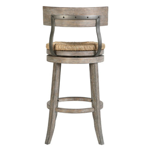 HomeRoots Brown Rattan and Solid Wood Low Back Swivel Bar Chair - Stylish Comfort for Kitchen & Dining Spaces 633094