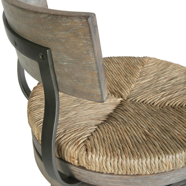 HomeRoots Brown Rattan and Solid Wood Low Back Swivel Bar Chair - Stylish Comfort for Kitchen & Dining Spaces 633094