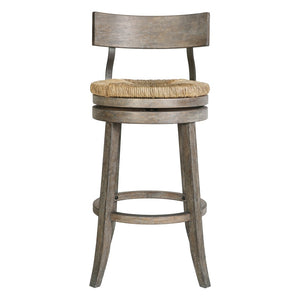 HomeRoots Brown Rattan and Solid Wood Low Back Swivel Bar Chair - Stylish Comfort for Kitchen & Dining Spaces 633094