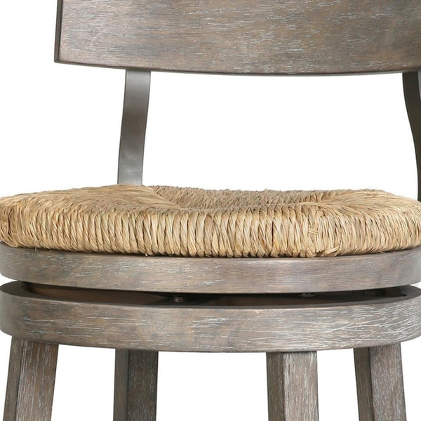 HomeRoots Brown Rattan and Solid Wood Low Back Swivel Bar Chair - Stylish Comfort for Kitchen & Dining Spaces 633094