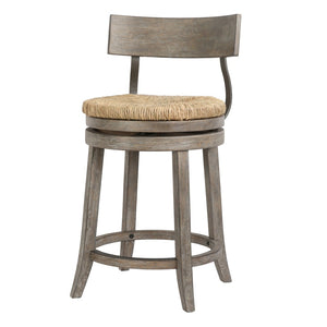 HomeRoots Brown Rattan and Solid Wood Swivel Bar Chair - Modern Low Back Design for Kitchen or Dining Spaces 633095