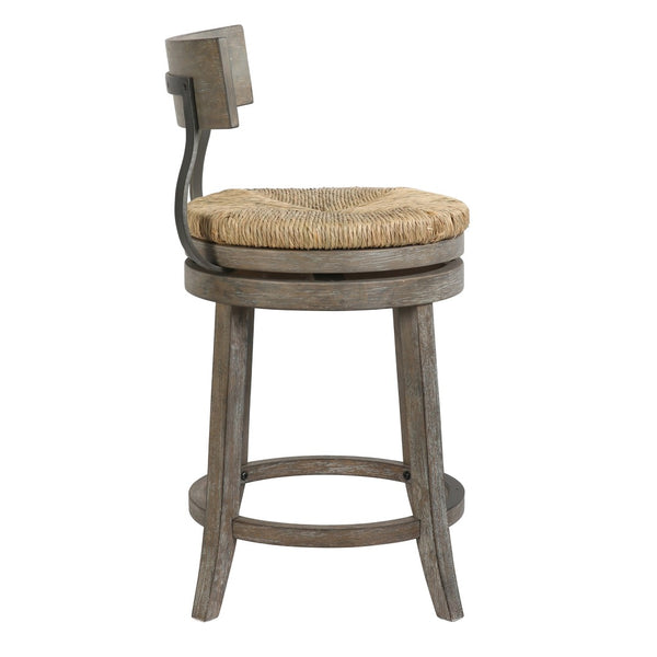 HomeRoots Brown Rattan and Solid Wood Swivel Bar Chair - Modern Low Back Design for Kitchen or Dining Spaces 633095