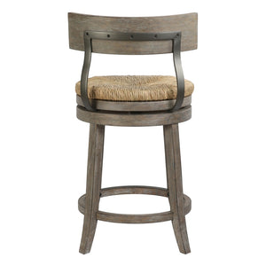HomeRoots Brown Rattan and Solid Wood Swivel Bar Chair - Modern Low Back Design for Kitchen or Dining Spaces 633095