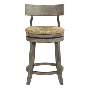 HomeRoots Brown Rattan and Solid Wood Swivel Bar Chair - Modern Low Back Design for Kitchen or Dining Spaces 633095