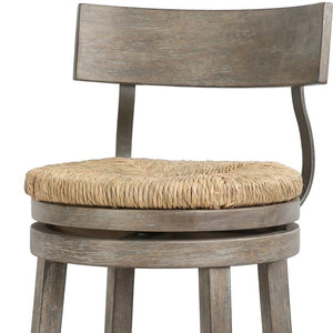 HomeRoots Brown Rattan and Solid Wood Swivel Bar Chair - Modern Low Back Design for Kitchen or Dining Spaces 633095