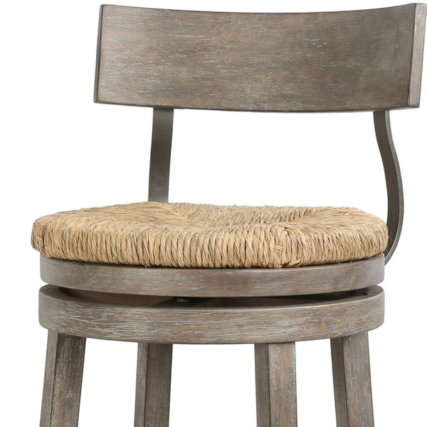 HomeRoots Brown Rattan and Solid Wood Swivel Bar Chair - Modern Low Back Design for Kitchen or Dining Spaces 633095
