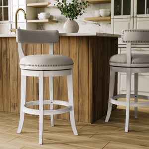 HomeRoots Gray Faux Leather Swivel Bar Chair with Solid Wood Base – Modern Comfort for Stylish Dining Spaces 633096