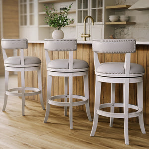 HomeRoots Gray Faux Leather Swivel Bar Chair with Solid Wood Base – Modern Comfort for Stylish Dining Spaces 633096