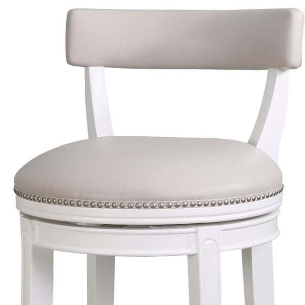 HomeRoots Gray Faux Leather Swivel Bar Chair with Solid Wood Base – Modern Comfort for Stylish Dining Spaces 633096