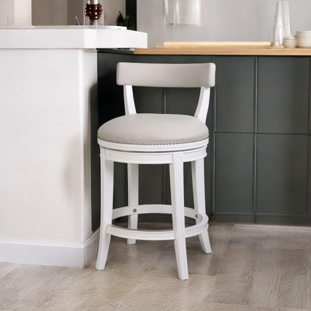 HomeRoots 26" Gray Faux Leather Counter Stool with Solid Wood Base – Modern Swivel Bar Chair for Comfort & Style 633097