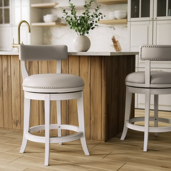 HomeRoots 26" Gray Faux Leather Counter Stool with Solid Wood Base – Modern Swivel Bar Chair for Comfort & Style 633097