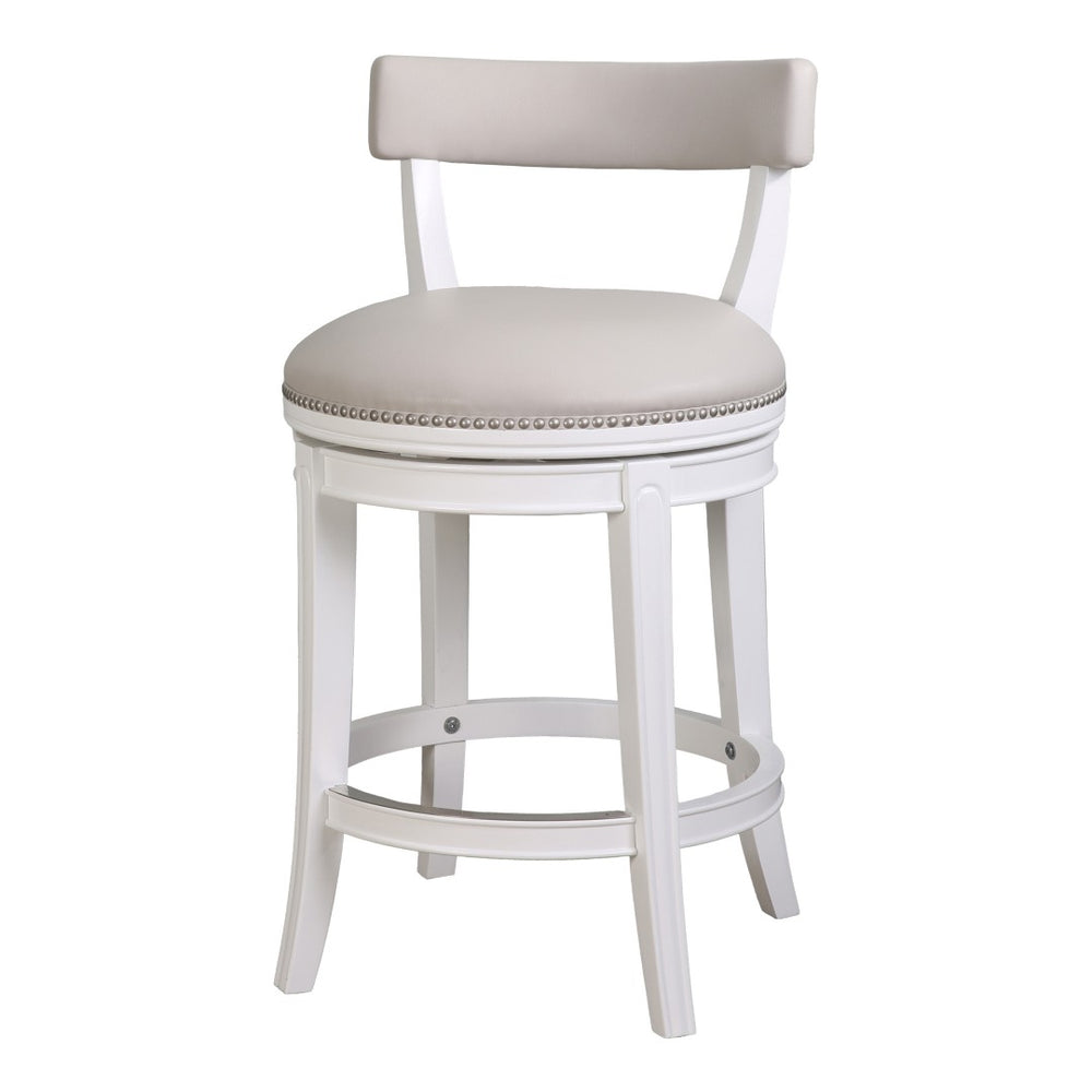 HomeRoots 26" Gray Faux Leather Counter Stool with Solid Wood Base – Modern Swivel Bar Chair for Comfort & Style 633097