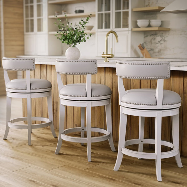 HomeRoots 26" Gray Faux Leather Counter Stool with Solid Wood Base – Modern Swivel Bar Chair for Comfort & Style 633097