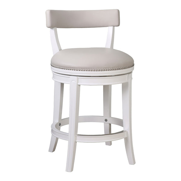 HomeRoots 26" Gray Faux Leather Counter Stool with Solid Wood Base – Modern Swivel Bar Chair for Comfort & Style 633097