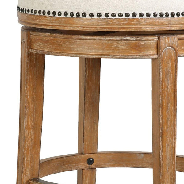 HomeRoots Linen Swivel Bar Chair with Low Back, Solid Wood Frame, and Cushioned Seat for Modern Comfort 633098
