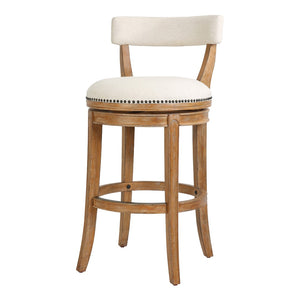 HomeRoots Linen Swivel Bar Chair with Low Back, Solid Wood Frame, and Cushioned Seat for Modern Comfort 633098