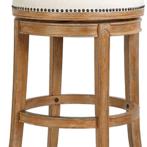 HomeRoots Linen Swivel Bar Chair with Low Back, Solid Wood Frame, and Cushioned Seat for Modern Comfort 633098
