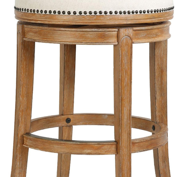 HomeRoots Linen Swivel Bar Chair with Low Back, Solid Wood Frame, and Cushioned Seat for Modern Comfort 633098