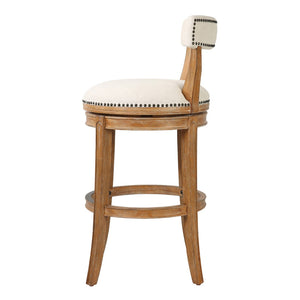 HomeRoots Linen Swivel Bar Chair with Low Back, Solid Wood Frame, and Cushioned Seat for Modern Comfort 633098
