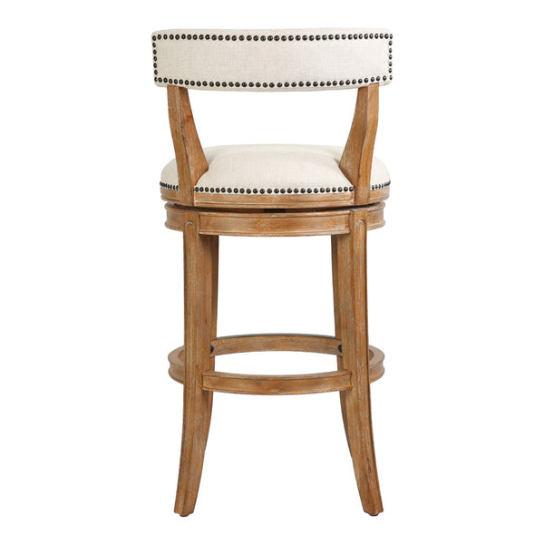 HomeRoots Linen Swivel Bar Chair with Low Back, Solid Wood Frame, and Cushioned Seat for Modern Comfort 633098