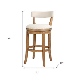 HomeRoots Linen Swivel Bar Chair with Low Back, Solid Wood Frame, and Cushioned Seat for Modern Comfort 633098