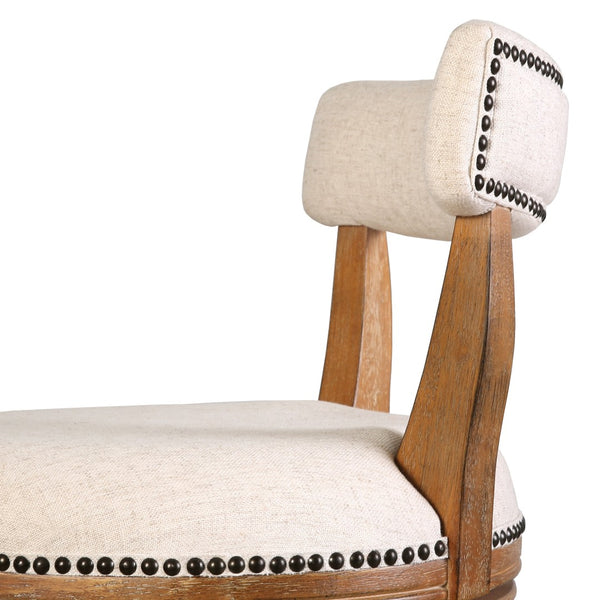 HomeRoots Linen Swivel Bar Chair with Low Back, Solid Wood Frame, and Cushioned Seat for Modern Comfort 633098