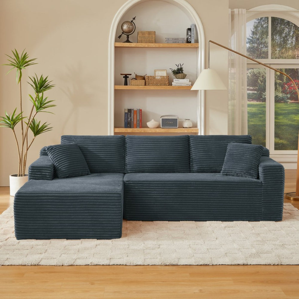 English Elm L-shaped Corduroy Sectional Sofa Deep Seat Modular Cloud Couch for Living Room W2339S00118