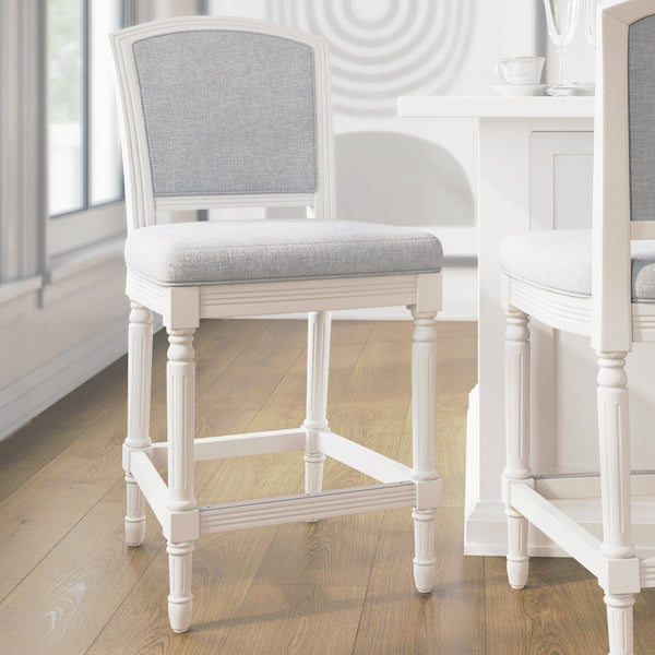 HomeRoots Gray Counter Height Bar Chair - Plush Fabric Seat & Solid Wood Base for Modern Dining & Comfort 633101