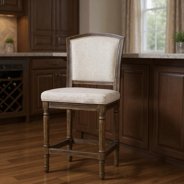 HomeRoots 31" Gray Fabric Bar Chair with Solid Wood Legs - Modern Comfort for Kitchen Island & Home Bar 633102