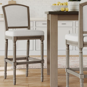 HomeRoots 31" Gray Fabric Bar Chair with Solid Wood Legs - Modern Comfort for Kitchen Island & Home Bar 633102