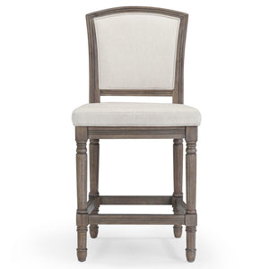 HomeRoots 31" Gray Fabric Bar Chair with Solid Wood Legs - Modern Comfort for Kitchen Island & Home Bar 633102