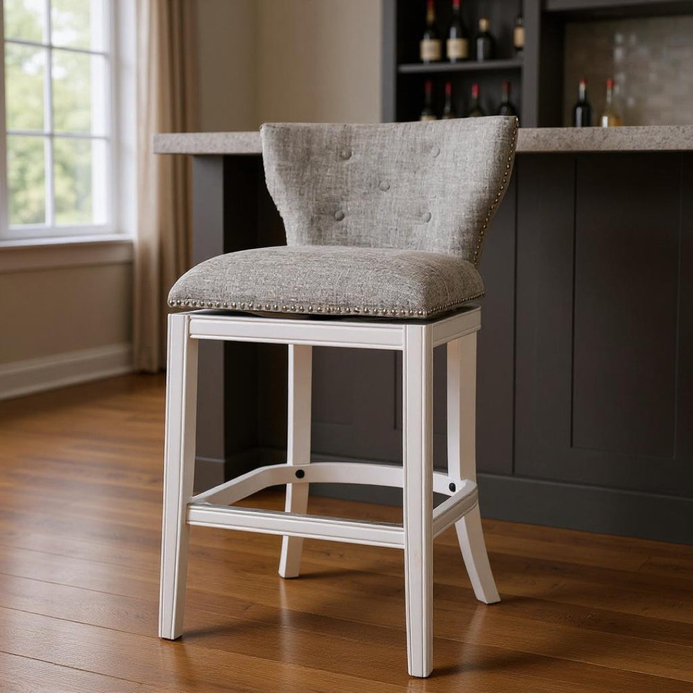 HomeRoots Gray Low Back Swivel Bar Chair – Modern Gray & White Design with Comfortable Footrest & Sturdy Base 633104