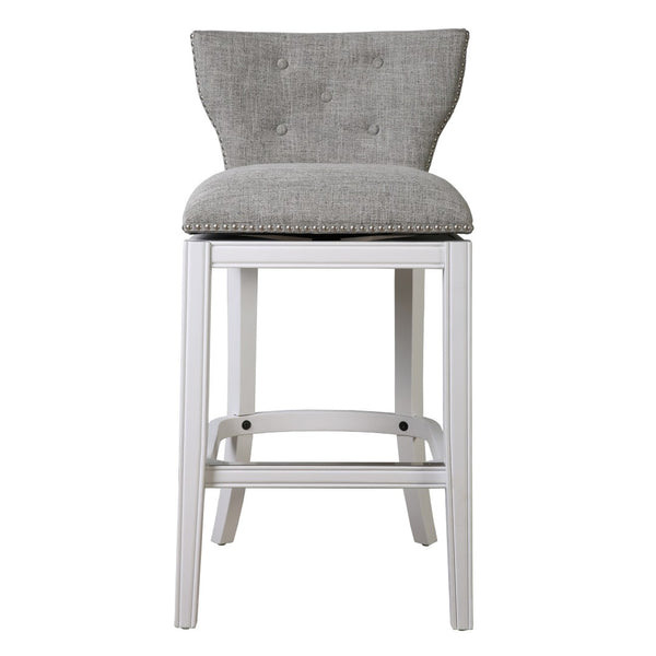 HomeRoots Gray Low Back Swivel Bar Chair – Modern Gray & White Design with Comfortable Footrest & Sturdy Base 633104