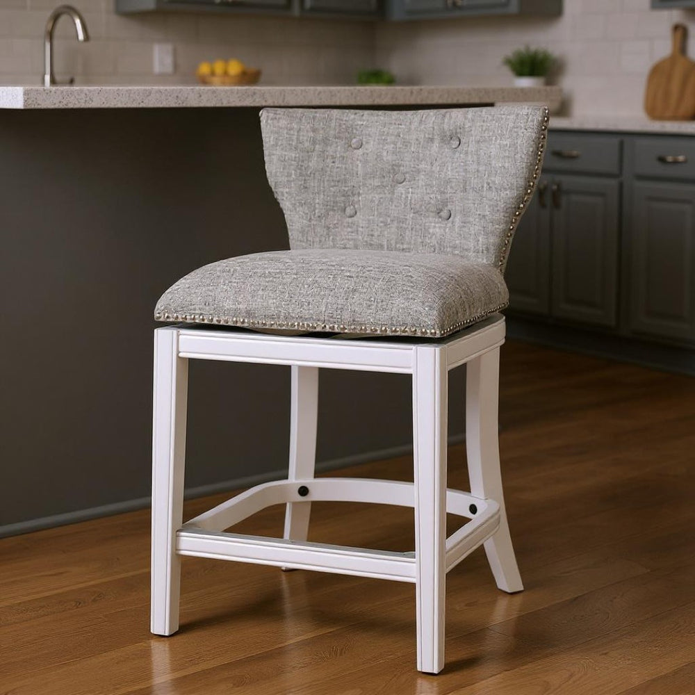 HomeRoots Gray Swivel Bar Chair - Stylish Low Back Design with Solid Wood Base, Perfect for Small Spaces! 633105