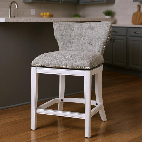 HomeRoots Gray Swivel Bar Chair - Stylish Low Back Design with Solid Wood Base, Perfect for Small Spaces! 633105