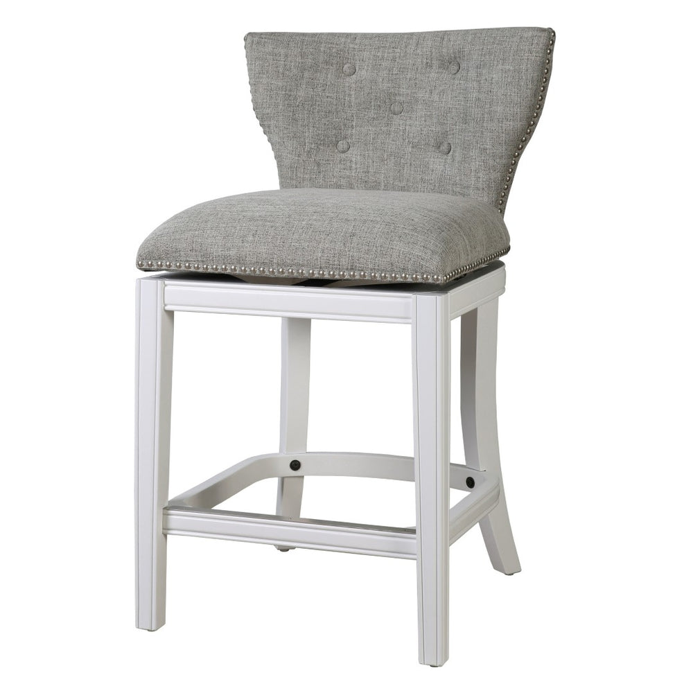 HomeRoots Gray Swivel Bar Chair - Stylish Low Back Design with Solid Wood Base, Perfect for Small Spaces! 633105