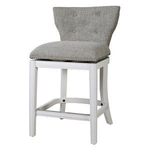 HomeRoots Gray Swivel Bar Chair - Stylish Low Back Design with Solid Wood Base, Perfect for Small Spaces! 633105