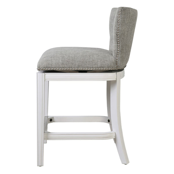 HomeRoots Gray Swivel Bar Chair - Stylish Low Back Design with Solid Wood Base, Perfect for Small Spaces! 633105