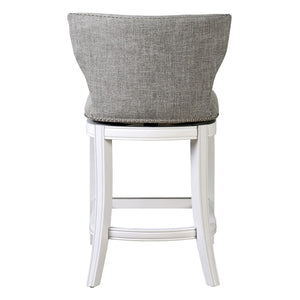 HomeRoots Gray Swivel Bar Chair - Stylish Low Back Design with Solid Wood Base, Perfect for Small Spaces! 633105